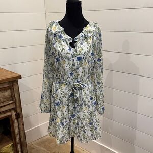Greylin Floral Print Belted Long Sleeve Mini Dress, NWT, Size Small